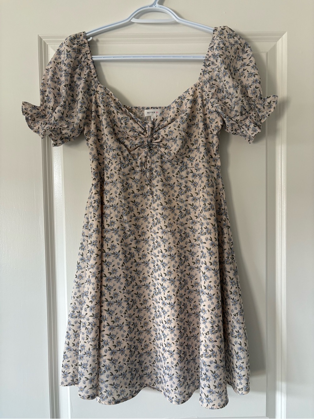 Better Be Cream Mini Dress with Blue Floral Print - Small